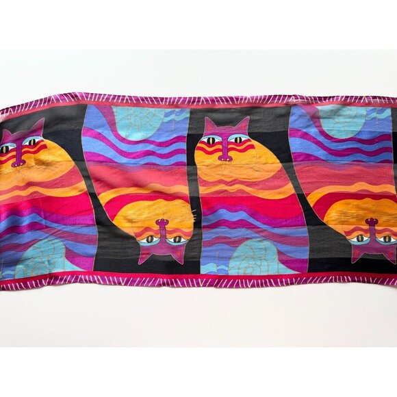 Vintage LAUREL BURCH Cat Silk Habotai Fringed 66" x 10" Rectangle Scarf - Picture 4 of 8